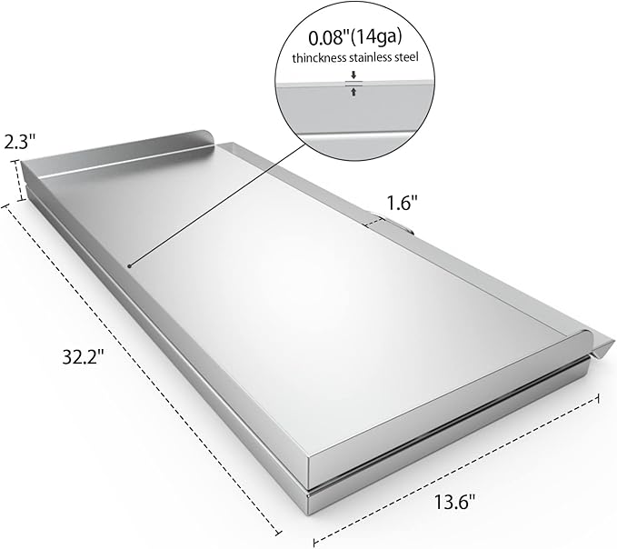 Stanbroil Cast Stainless Steel Replacement Cooking Griddle with Handle for Camp Chef SG60, Fits Camp Chef 14” 2 Burner Stove Cooking System and Other Similar Grills
