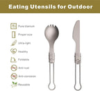 SANTTA Portable Titanium Foldable Eating Utensils with Pouch and Carabiner for Backpacking, Hiking, Camping and Traveling