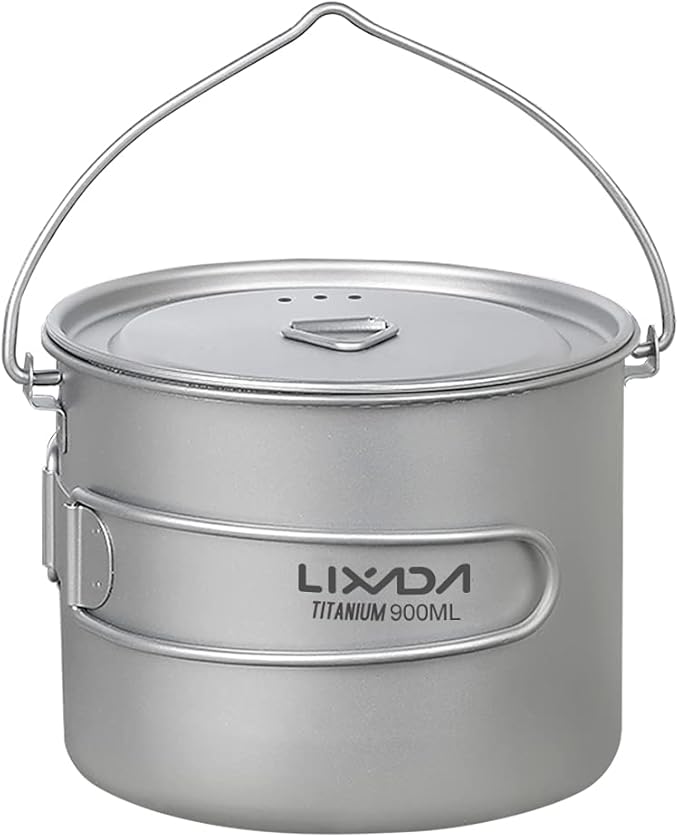 HUIOP Titanium Pot, 750ml/900ml/1100ml Ultralight Titanium Pot Water Mug Cup with Lid and Foldable Handle Outdoor Camping Cooking Picnic