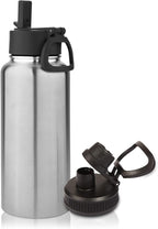 Volhoply 32 oz Insulated Water Bottle with Straw Lid and Spout Lid,Stainless Steel Sports Water Bottle,Double Wall Vacuum Cups,Leakproof Metal Flask with Wide Mouth for Hiking,Camping(Silver,1)