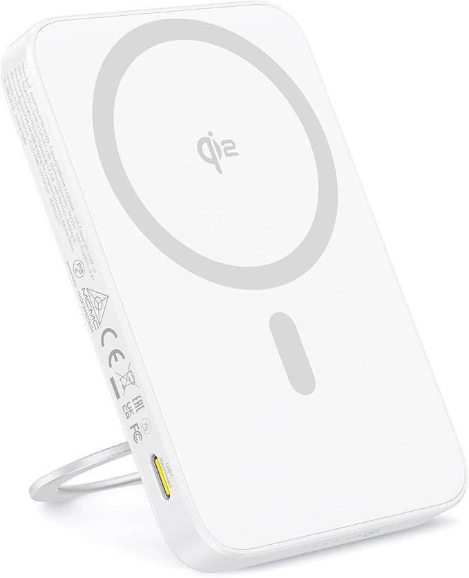 Baseus PicoGo Magnetic Power Bank, Qi2 Certified 15W Ultra-Fast Wireless Portable Charger with Stand, Ultra-Slim 5000mAh Battery Pack for iPhone 17 Pro Max 16/15/14/13/12