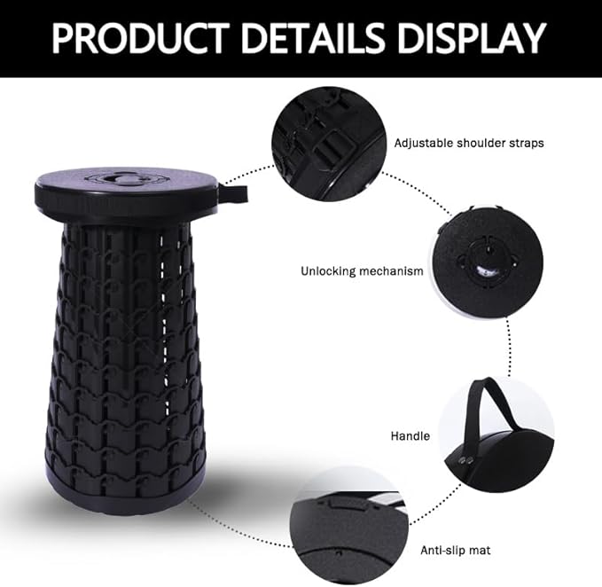 2025 Upgraded Folding Stool,800lbs Max Weight,Portable Retractable Collapsible Stool,Travel Footrest,Gift for Camping,Outdoors,Fishing,Hiking Tours,Parties,BBQ