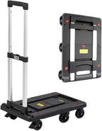 Push Cart Folding Platform Truck Plastic Push Cart Heavy Duty Portable Trolley with Retractable Assis for Luggage Travel Moving Office Platform Hand Truck (Large Black)