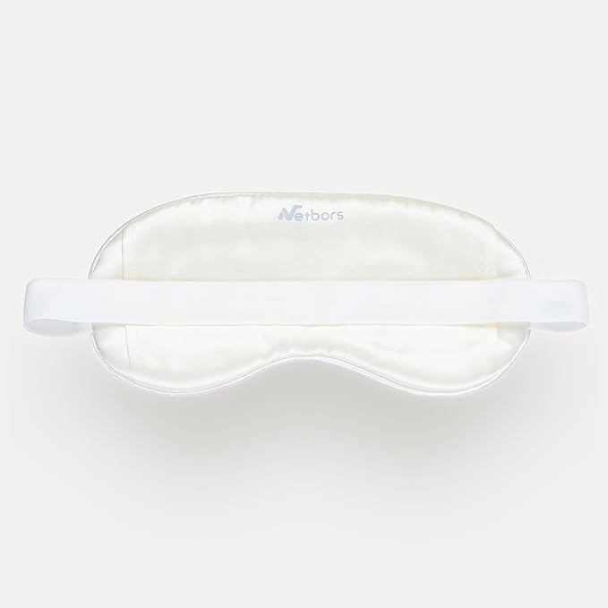 Luxury Silk Sleep Mask with 22mm Mulberry Silk, Velvet Elastic Band, Heat Therapy Pocket, and Travel Pouch, White Color