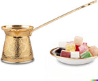 Alisveristime Authentic Turkish Coffee Pot, Handmade Cezve/Ibrik, 2.75-Inch Width, 2.75-Inch Height - 6.76 Ounce Enhance Your Coffee Experience Now! (2 Cup) (Gold)