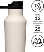 Corkcicle Classic Sport Canteen - Insulated Stainless Steel Water Bottle - Compact & Travel-Friendly - Durable - Dishwasher Safe - BPA Free - Wide Mouth - Non-Slip Silicone Base - 20 oz - Latte