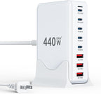 USB C Charger Block 440W Charging Station Hub,8 Port GaN III Fast Charging Brick with 5ft Extension Cord,PD QC PPS 100W Laptop Power Adapter for MacBook Pro/Air,iPhone 16/15,Samsung Galaxy,Dell etc