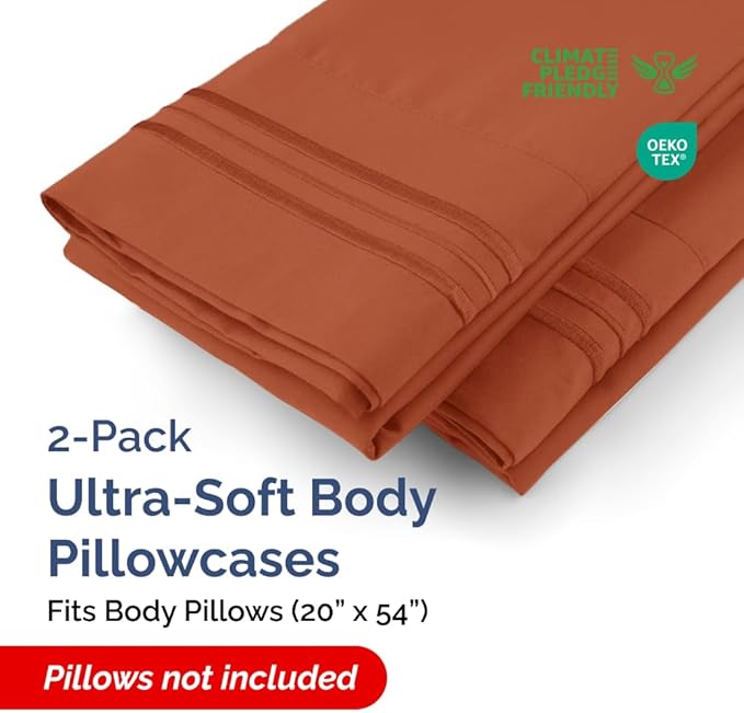 Long Pillowcases - Body Pillow Cover - Long Pillow Insert for Sleeping, Side Sleepers - Soft & Breathable Body Pillow Case with Envelope Enclosure - Comfy & Machine Washable - 20" x 54" (Terracotta)