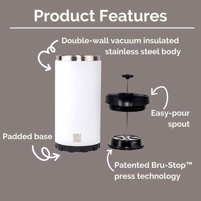 Steel Toe 3.0 Travel Coffee Press - Brew 20 fl.oz On The Go - No Spill Lid, Double Wall Vacuum Insulated Stays Hot for Hours, French Press Coffee (Storm Gray)