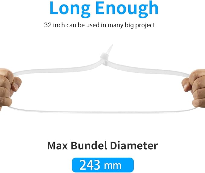 Armpow 32 inch White Zip Ties Heavy Duty 30 PCS, 200LBS Ultra Exclusive Strong Plastic Wire Ties, Large Cable Ties Extra Long Tie Wraps, Indoor and Outdoor UV Resistant