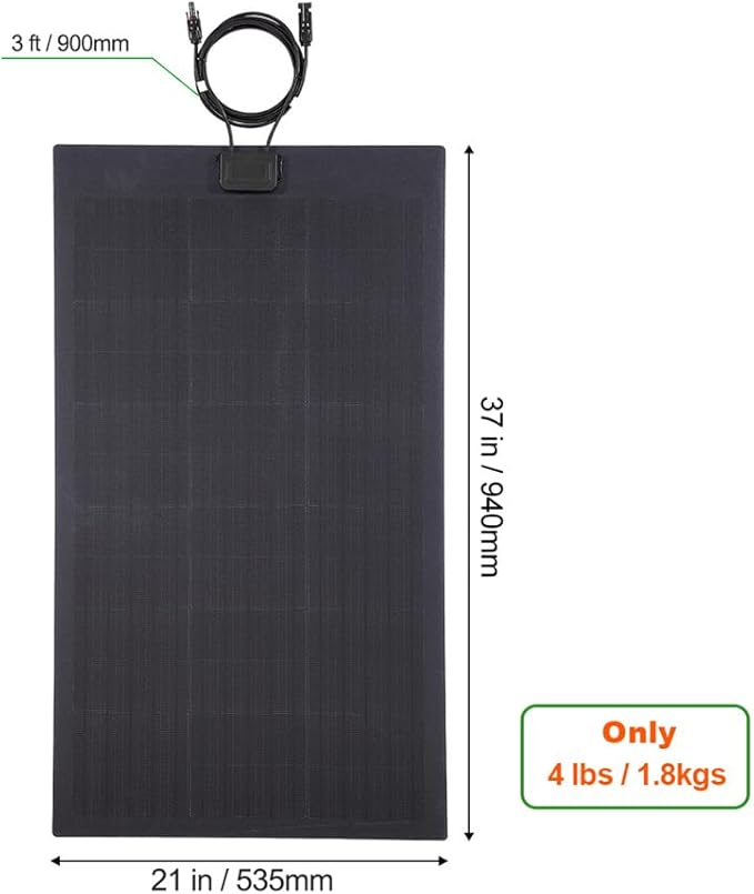 LensunSolar 80W 12V Flexible Solar Panel ETFE Black Thin, Monocrystalline High Efficiency, Slim Flexible PERC Mono Solar Cells 12 Volt for Battery Charge Marine RV Campers Boats Camping Generator