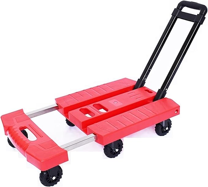 Heavy Duty Folding Hand Truck - 330 Lbs Capacity 6-Wheel Flatbed Trolley with Extendable, Portable Utility Cart for Home, Office, Travel & Shopping Red 3inch