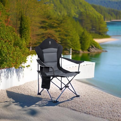 EVER ADVANCED Folding Camping Chair with High Back Padded 2 Pack Oversized Portable Lawn Chairs Lightweight Sturdy Steel Foldable Outdoor Camp Chair for Adults, Black