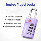 SURE LOCK TSA-Approved 4-Digit Resettable Combination Luggage Lock with Open Alert, Easy-Read Dials - for Luggage, School Lockers, Gym, Office, Toolbox & Security Cases (Purple 2 Pack)