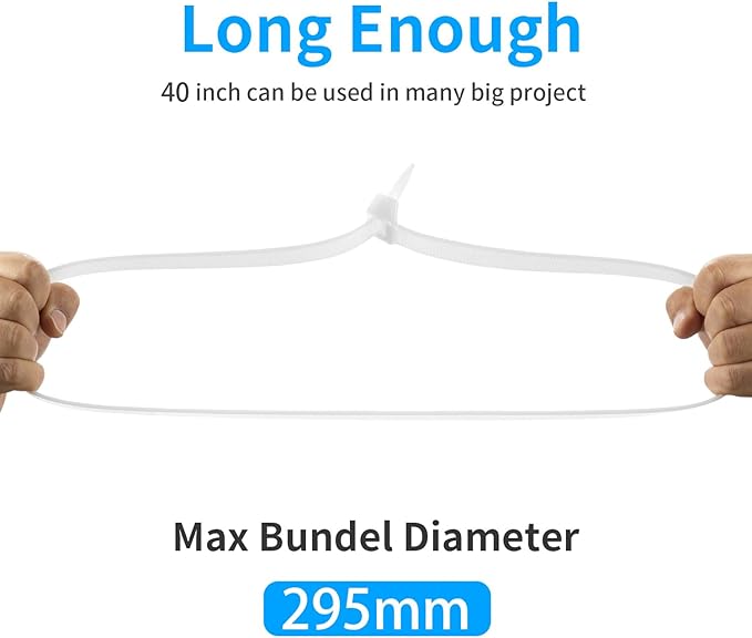 Armpow 40 inch White Zip Ties Heavy Duty 30 PCS, 250LBS Ultra Exclusive Strong Plastic Wire Ties, Large Cable Ties Extra Long Tie Wraps, Indoor and Outdoor UV Resistant