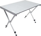 PORTAL Folding Outdoor Camping Table with Adjustable Height, Aluminum Roll-Up Top and Carry Bag, Big Large Portable Tables for Picnic, BBQ and Tailgating, Silver