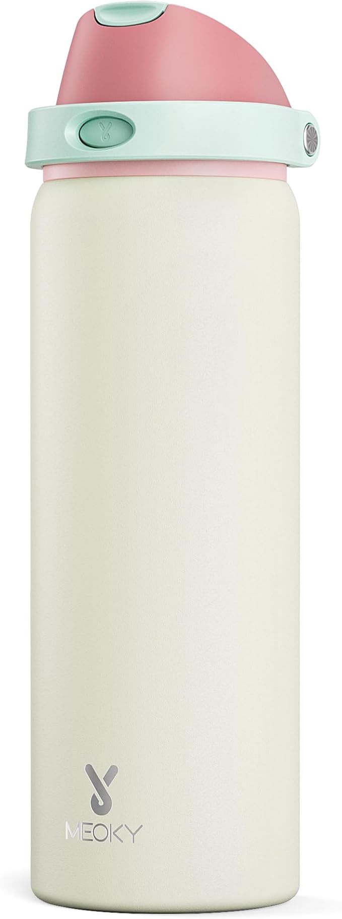 32 oz Insulated Water Bottle with Straw: Meoky Stainless Steel Metal Water Bottle with 2-in-1 Lid - Leak Proof, Cold for 24 Hours, Protective Silicone Base, BPA-Free for Sports Gym, Cream