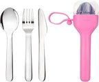 Sophico Travel Utensils Set for Camping and Kids Lunch Box, Stainless Steel Fork and Spoon, Knife Silverware Flatware Sets with Silicone Case - Portable & Leak-proof, Dishwasher Safe (Pink, 1 Set)