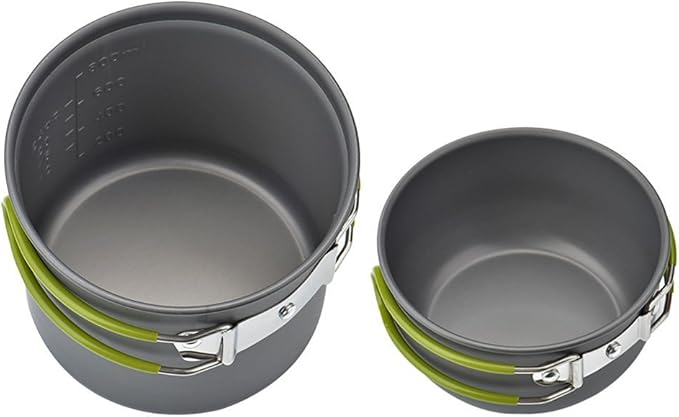 Camping Cookware Mess Kit Backpacking Pot Gear Camping Cooking Pots and Pans Set Camp Kitchen Equipment Accessories Green
