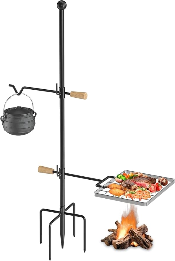 Mr IRONSTONE Campfire Grill Grate: Fire Pit Grill Grate with Swivel Handle, Campfire Cooking Equipment with Heavy Duty Steel, Over Fire Camp Grill For Outdoor Barbecue Camping and Cooking, Black