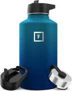 IRON °FLASK Camping & Hiking Hydration Flask with 3 Lids - Stainless Steel, Double Walled & Vacuum Insulated Water Bottle - Leak Proof & BPA Free (Dark Night, Straw - 64 oz)