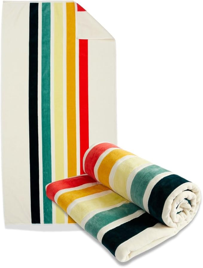 Loon & Lake Luxury Beach Towels Set of 2 - Retro Stripes | 2 Pack 30" x 60" | Crafted from 100% Combed Cotton | Ultra Plush & Super Soft | Retro Collection 1969