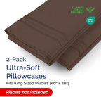 King Pillow Cases Set of 2 - Ultra Soft Hotel Quality Pillowcase Covers - Luxury Comfy Cozy Bedding for Women, Men, Kids & Teens - Machine Washable Pillow Protectors - 2 Pieces Set - King Size Brown