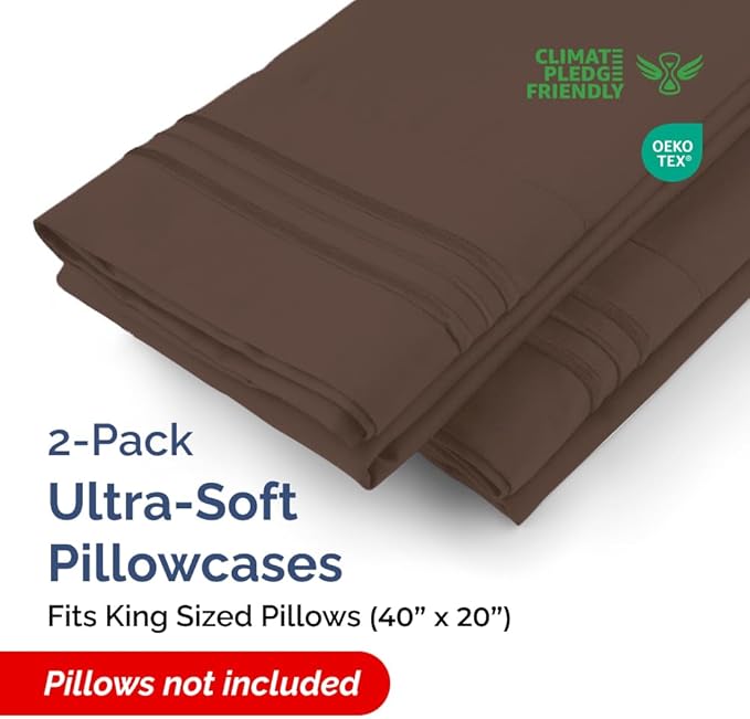 King Pillow Cases Set of 2 - Ultra Soft Hotel Quality Pillowcase Covers - Luxury Comfy Cozy Bedding for Women, Men, Kids & Teens - Machine Washable Pillow Protectors - 2 Pieces Set - King Size Brown