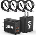 2 Pack USB C Charger Block 60W, 4-Port GaN5 Super Fast Phone Charger, Type C Charging Block PD 20W & QC 20W with 6.6FT USB C Cables for iPhone 17 Air/17/16/15 Pro Max Samsung Galaxy S24