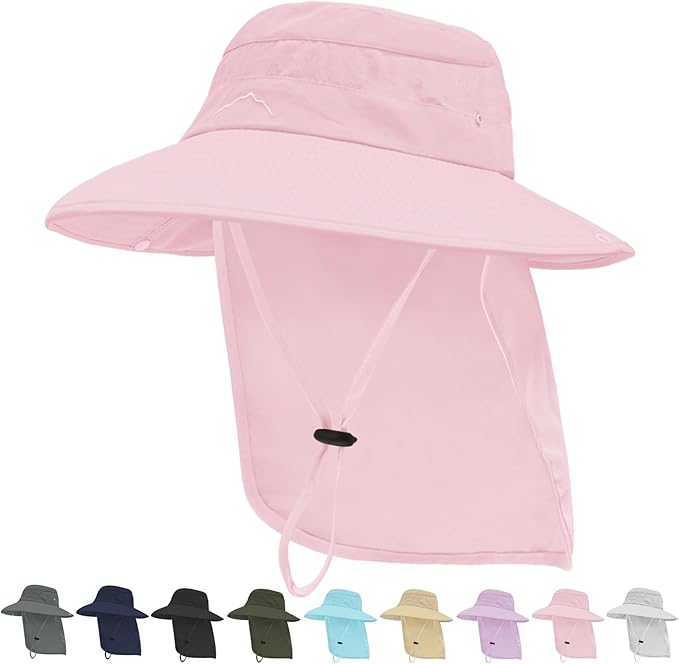Sun Hats for Men Women, UPF50+ Protection Safari Hat,Wide Brim Fishing Hat with Neck Flap,Bucket Hats for Beach Hiking