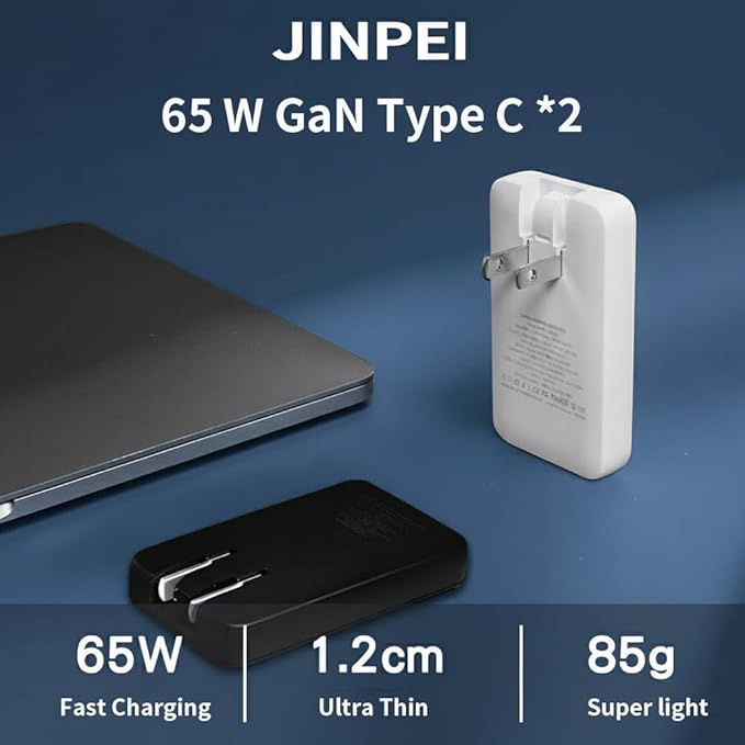 65W USB C Charger, GaN Power Pro PPS Multiple Port, Compact Foldable Travel Adapter, Compatible with MacBook Air Pro, Dell XPS, iPad, iPhone, Galaxy (Black)