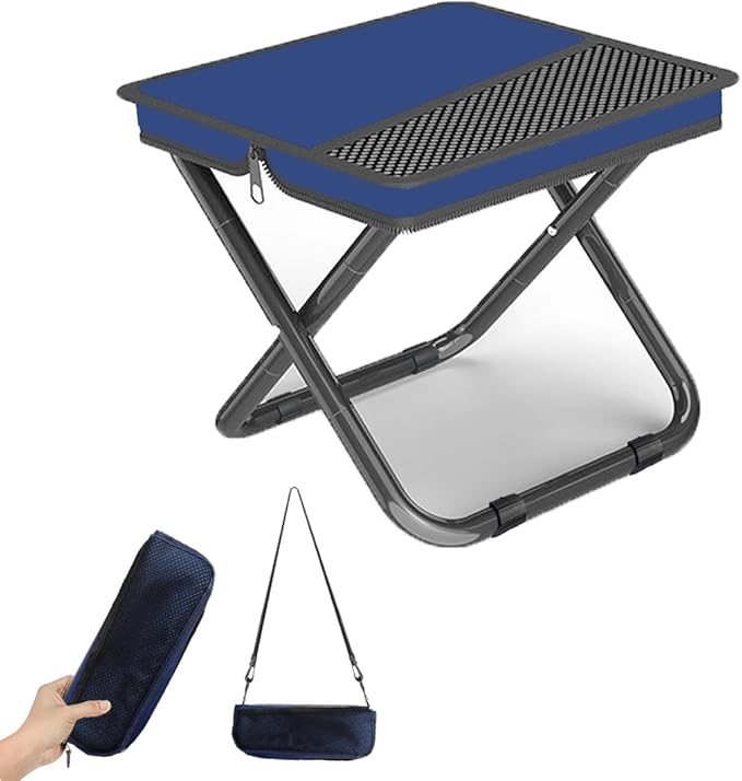 2-in-1 Collapsible Camping Stool & Sling Bag / 260LB Load Capacity Folding Portable Fishing Stool/Collapsible Stool for Camping, Hiking, Fishing, Gardening & Beach Outdoor Activities (Blue, L)