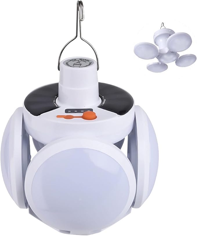 [1200 Lumens] Rechargeable Camping Lantern with Hook, IPX7 Waterproof LED Emergency Light - 1800mAh Battery, Solar/USB Charging, 5 Light Modes for Tent/Hiking/Hurricane