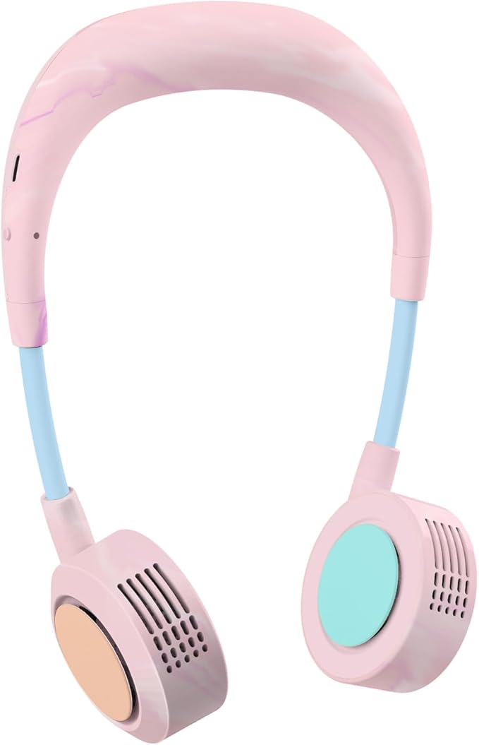 Portable Neck Fan, Hand-Free Fan, 5 Speeds, Foldable, Twistable, Lightweight, Rapid Cooling, Fashion, Quiet, Rechargeable, Summer Gift (Fluid Pink)