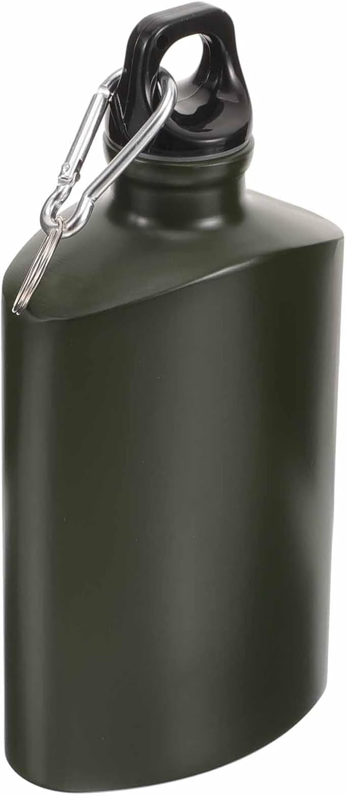 balacoo Camping Canteen, Portable Aluminum Army Water Bottle, Flat Design, 500ml, Ideal for Hiking, Camping, and Outdoor Activities (Random Color)
