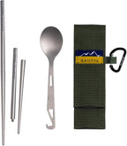 SANTTA Compact Titanium Collapsible Chopsticks and Spoon Utensil Set with Carry Bag and Carabiner for Camping, Hiking, Backpacking and Travelling