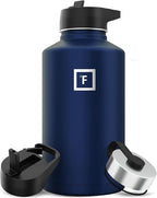 IRON °FLASK Camping & Hiking Hydration Flask with 3 Lids - Stainless Steel, Double Walled & Vacuum Insulated Water Bottle - Leak Proof & BPA Free (Twilight Blue, Straw - 64 oz)