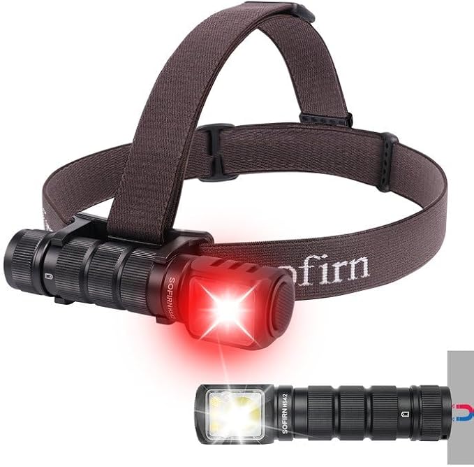 Headlamp Rechargeable with Red Light - Sofirn HS42 Headlamps for Adults, 2100 Lumens Head Lamp Super Bright, Led Right Angle Flashlight with Magnetic Base, Camping Head Light for Mechanic, Hunting