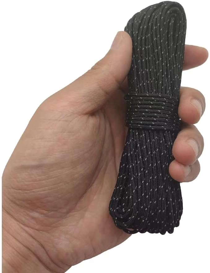 2mm Reflective Guyline Camping Paracord, Ultralight Thin Cord Rope for Tarp Rain Fly Tent Camping, 65 Feet (Black)