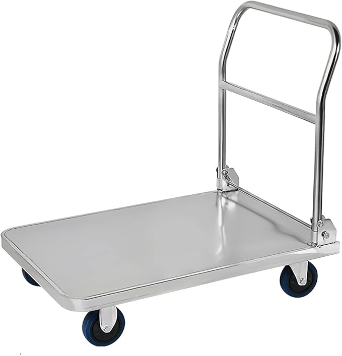 Push Cart Stainless Steel Platform Truck Foldable Handle Thicken Panel for Luggage Tools Appliances Transport High Bearing Capacity Push Cart Platform Hand Truck (304 60