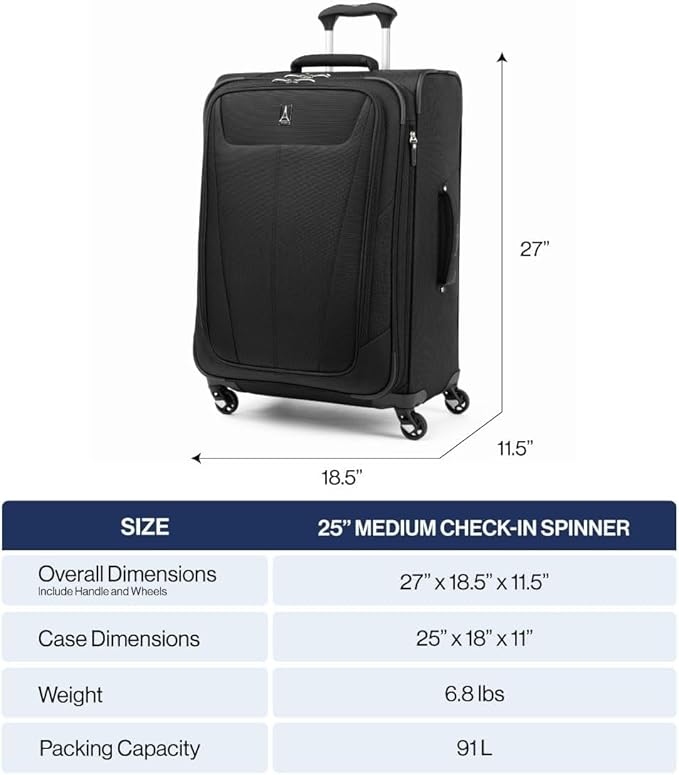 Travelpro Maxlite 5 Softside Expandable Luggage with 4 Spinner Wheels, Lightweight Suitcase, Men and Women, Burgundy, Checked-Medium 25-Inch