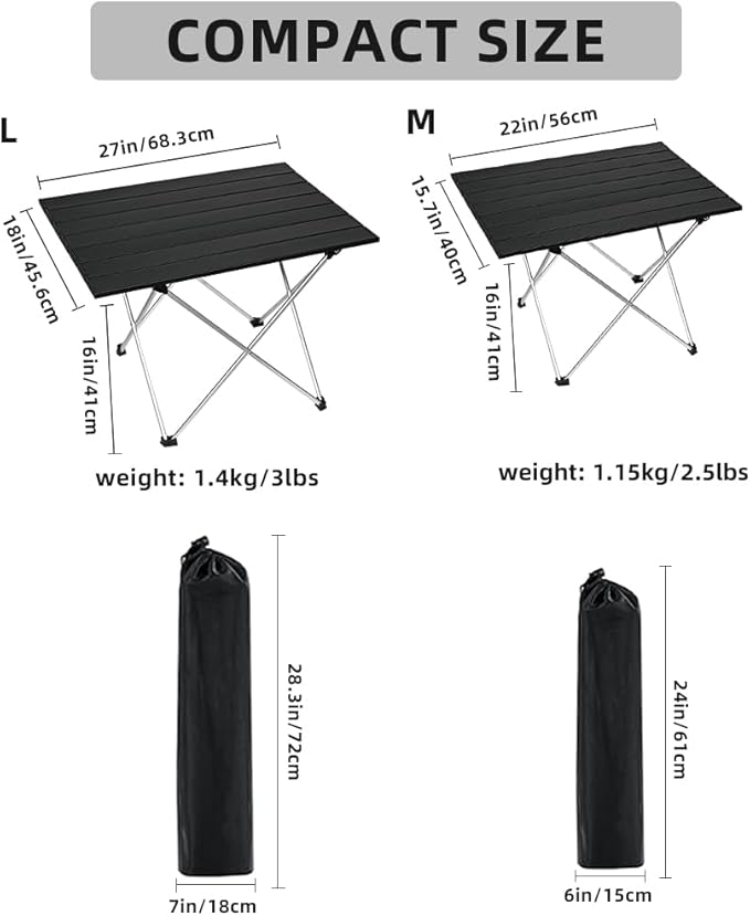 Folding Camping Table Ultralight Aluminum Portable Beach Table with Carry Bag for Camping Hiking BBQ Outdoor Picnic(L)
