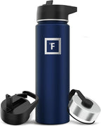IRON °FLASK Camping & Hiking Hydration Flask with 3 Lids - Stainless Steel, Double Walled & Vacuum Insulated Water Bottle - Leak Proof & BPA Free (Twilight Blue, Straw - 22 oz)