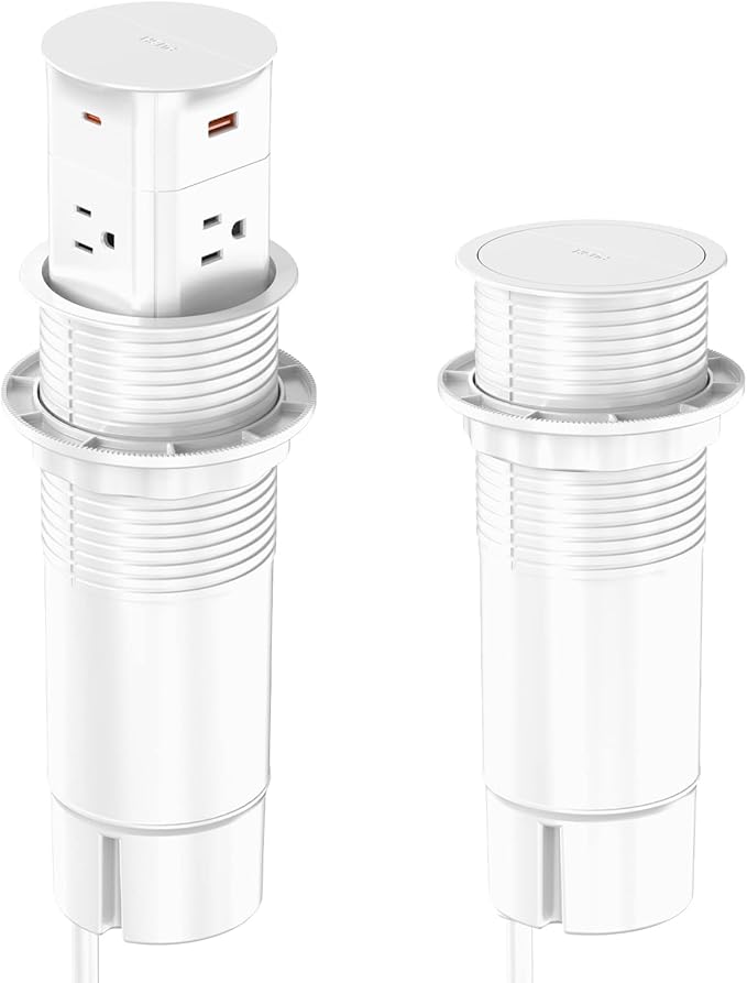 Power Strip Pop up Outlet for Countertop,PD 65W USB C,4 USB Ports,4 Outlets Tamper Resistant,Flush Mount,Space Saver Recessed Receptacle,ETL Listed (White, 6FT_4 Outlets_65W USB)