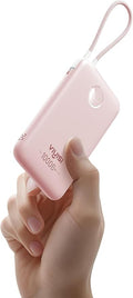 VIYISI Slim Portable Charger Power Bank 10000mAh, PD 20W Fast Charging Compact Battery Pack with Built-in USB C Cable, Travel Essential Compatible with iPhone 17 16 15, Samsung, Android - Pink