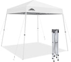 EAGLE PEAK 8x8 Slant Leg Pop-up Canopy Tent Easy One Person Setup Instant Outdoor Beach Canopy Folding Portable Sports Shelter 8x8 Base 6x6 Top (White)