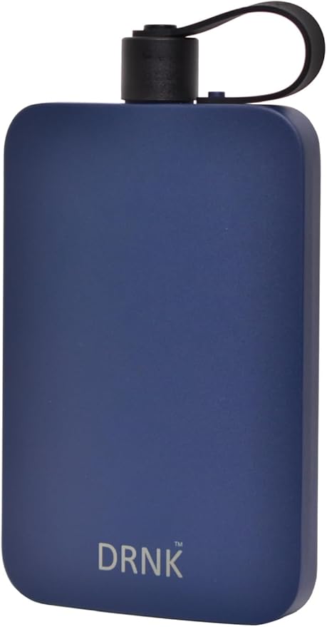 DRNK Stainless Steel Flat Reusable Slim Water Bottle Leak Proof| Non Toxic | BPA Free | Powder Coated | 500ml (Navy)