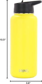 DRINCO Stainless Steel Water Bottle Spout Lid Vacuum Insulated Double Wall Water Bottle Wide Mouth (40oz 32oz 22oz 18oz 14oz) Leak Proof Keeps Cold or Hot (32 oz, 32oz Illuminating Yellow)