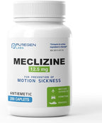 Puregen Labs Meclizine 12.5 mg Antiemetic 200 Caplets | Motion Sickness Relief - Prevent Nausea, Vomiting, and Dizziness | Dairy Free | Made in USA | Value Pack – 200 Caplets