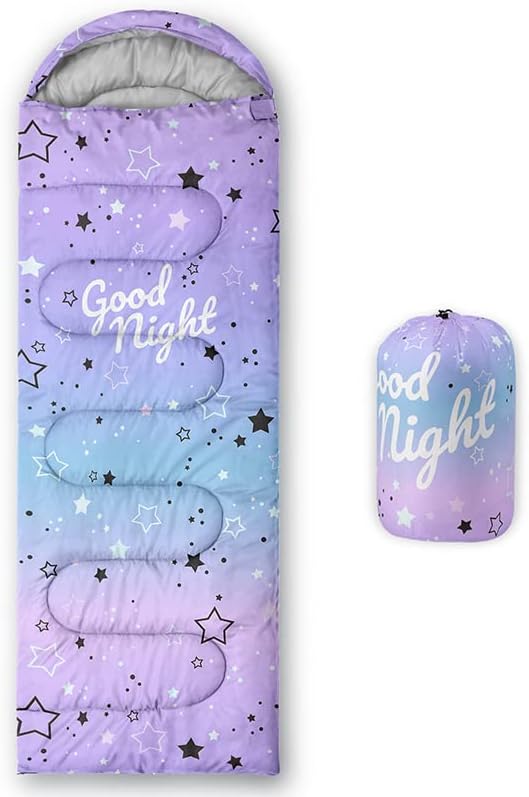 Kids Sleeping Bag for Boys Girls,Rocket Moon Print-Lightweight Warm Portable Outdoor Indoor-Waterproof Cold Weather Resistant Sleeping Bag for Camping Hiking